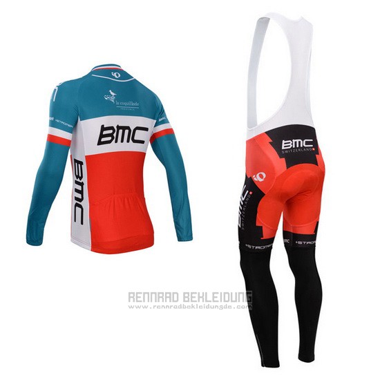 2014 Fahrradbekleidung BMC Champion Italien Blau und Orange Trikot Langarm und Tragerhose
